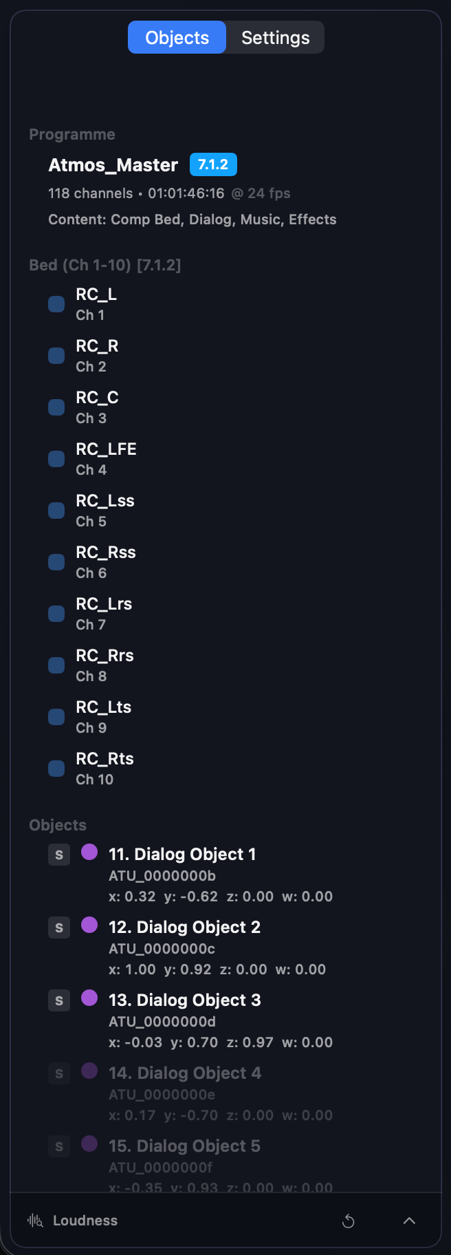Sidebar showing Objects tab with programme, beds, and objects list